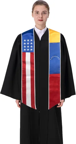 Vista 2 de GraduationMall Bandera de país Estola de graduación Bordado Faja para estudio a bordo de estudiantes internacionales
