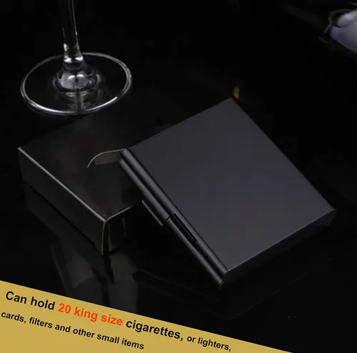 Vista 5 de VOVCIG Estuche de cigarrillos, soporte de metal para 20 cigarrillos King regular y delgado, caja de cigarrillos para hombres y mujeres (negro)