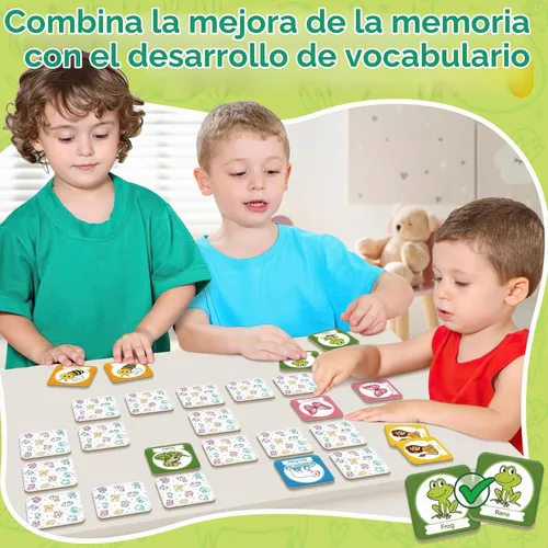 Vista 4 de Edulok Juego de tarjetas de memoria, juego de partidos para niños pequeños, aprender español para niños, tarjetas flash bilingües, juguetes