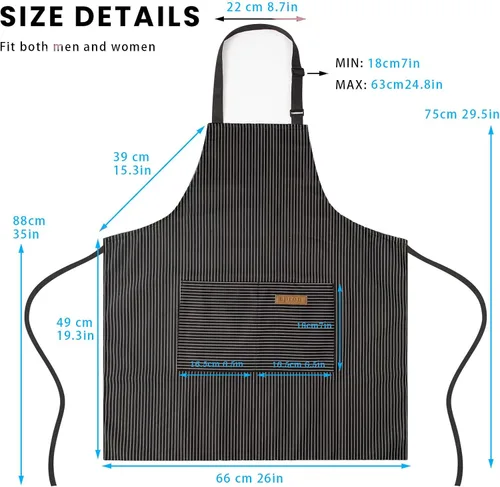 Vista 3 de BeLuyi Paquete de 2 delantales ajustables con 2 bolsillos para cocinar, cocina, restaurante, delantales para mujeres y hombres