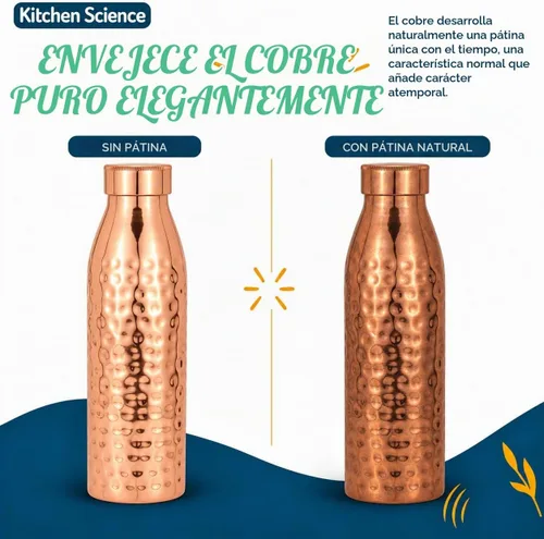 Vista 8 de Kitchen Science - Botella de agua de cobre martillado de 34 onzas con bolsa de transporte, a prueba de fugas, resistente, botella ayurvédica