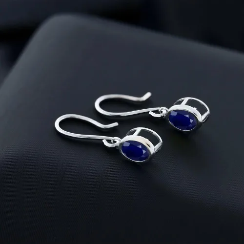 Vista 51 de Gem Stone King Aretes colgantes de plata de ley 925 de 0.276 x 0.197 in con piedra natal ovalada de alambre francés para mujer