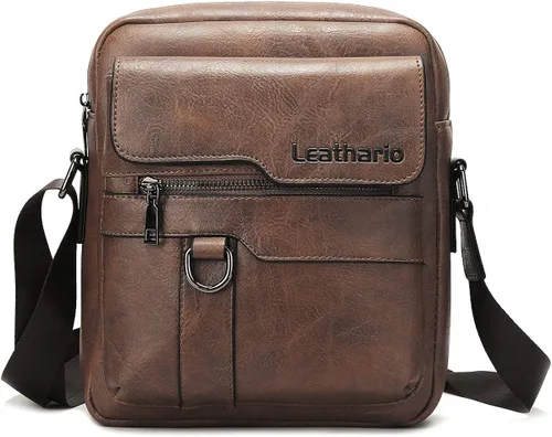 Vista 7 de Leathario Bolso cruzado de cuero para hombre bolso pequeño de mensajero para hombre bolso de hombro para hombre mochila de viaje paquete de trabajo