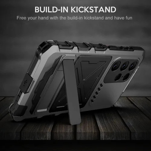 Vista 5 de Simicoo Samsung S23 Ultra - Funda de metal para parachoques, color negro, resistente Armor Defender con Gorilla Glass integrado, protección de grado