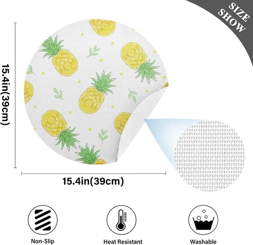 Vista 4 de Pineapples White Table Placemats, Heat Resistant Non Slip Dinner Placemats Round for Kitchen one sizex1