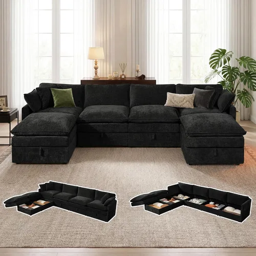 Vista 26 de Sofá modular con almacenamiento, sofá cama de 103 pulgadas, sofá cama seccional, sofá nube de gran tamaño con otomana móvil, sofá moderno de 6