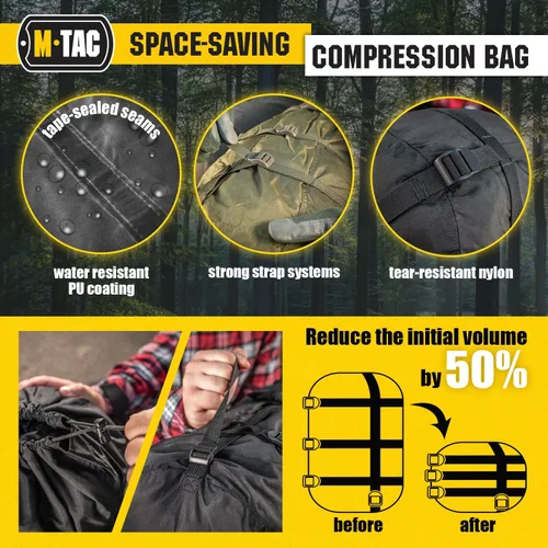 Vista 3 de M-Tac Saco de compresión para saco de dormir militar resistente al agua, bolsa de compresión ligera de nailon para viajes, campamento, senderismo