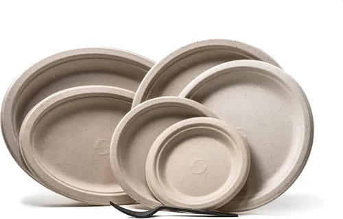 Vista 3 de Platos 100% compostables y biodegradables, de 6", desechables, hechos de bambú y caña de azúcar, excelente resistencia, set de 125 unidades.