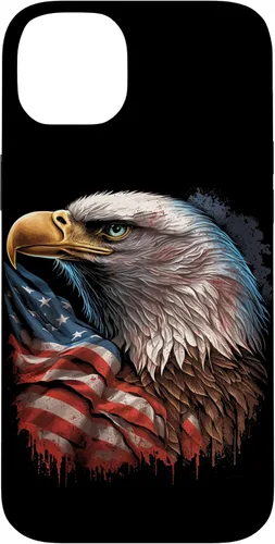 Vista 15 de Funda patriótica para iPhone 16 con diseño de ojos de águila calva americana