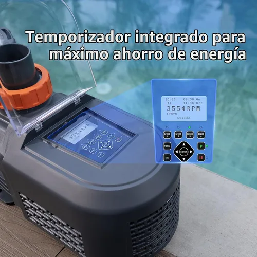 Vista 4 de Bomba de piscina de velocidad variable de eficiencia energética 2.5HP para piscinas enterradas 220v Gris mate