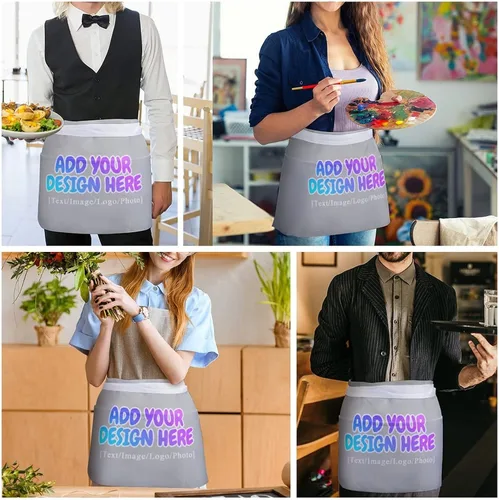 Vista 84 de AXKEUDO Delantal personalizado con bolsillos, delantales de cintura para camarera para cocinar en casa, restaurante, servir trabajo