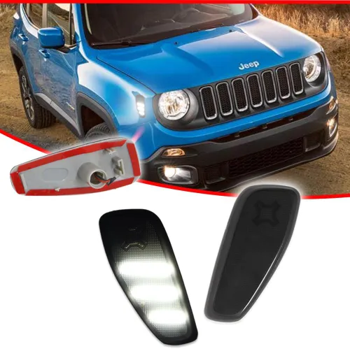 Vista 2 de Kit de lámparas de marcador lateral LED blanco con lente ahumada, compatible con Jeep Renegade 2014, 2015, 2016, 2017, 2018, 2019, 2020, 2021, 2022
