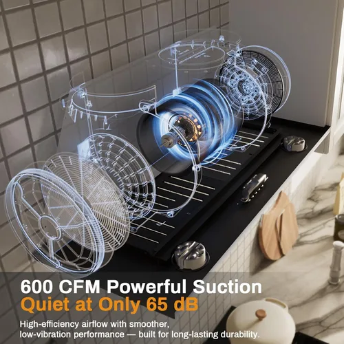 Vista 4 de Campana extractora de 30 pulgadas, campana extractora de 600 CFM, campana para estufa de ventilación de cocina con sensor de gestos de 3