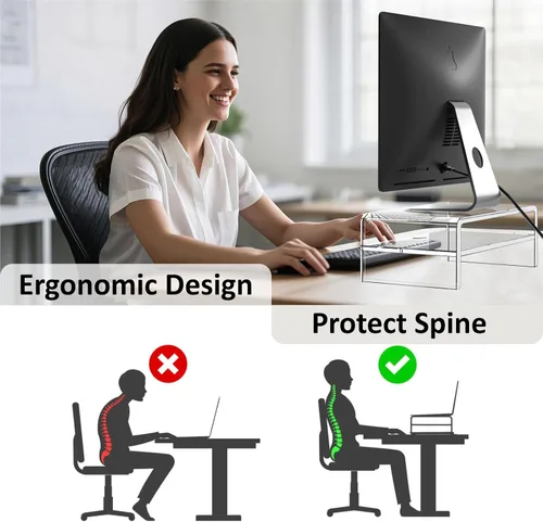 Vista 3 de Egchi Soporte Elevador de Monitor de Acrílico, Soporte Elevador de Monitor de Computadora Transparente de 2 Niveles para Oficina en Casa y Negocios