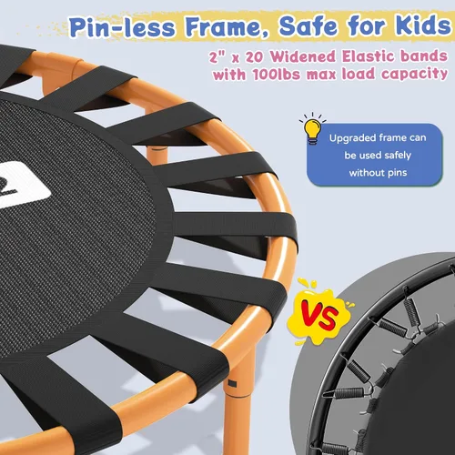 Vista 5 de 3FT Toddler Trampoline with Adjustable Handlebar, 36" Foldable & Spring-Free, Mini Kids Indoor Outdoor Trampoline for Ages 1-6, Noiseless Jumping