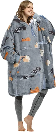Vista 29 de Catalonia Sudadera con Capucha Manta Extragrande, Cómoda Sudadera Sherpa Usable, Regalo para Ella
