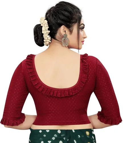 Vista 2 de Indian Hawker Blusa de jacquard con volantes de manga 34 elástica, para mujer