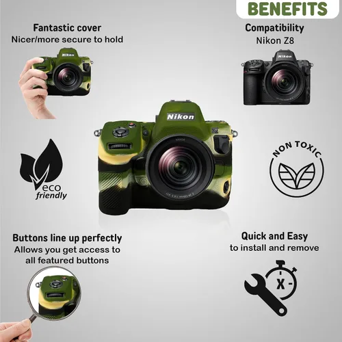 Vista 3 de Nikon Z8 - Funda protectora de goma de silicona para cámara, compatible con Nikon Z8 (verde militar)