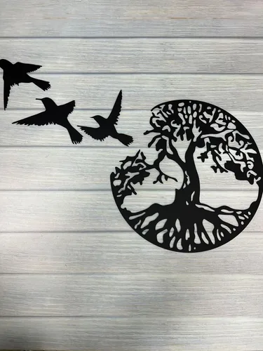 Vista 5 de BUNJOOL Letreros de metal moderno para pared, árbol de la vida, guirnaldas, colibríes, colgantes de metal modernos, obras de arte decorativas
