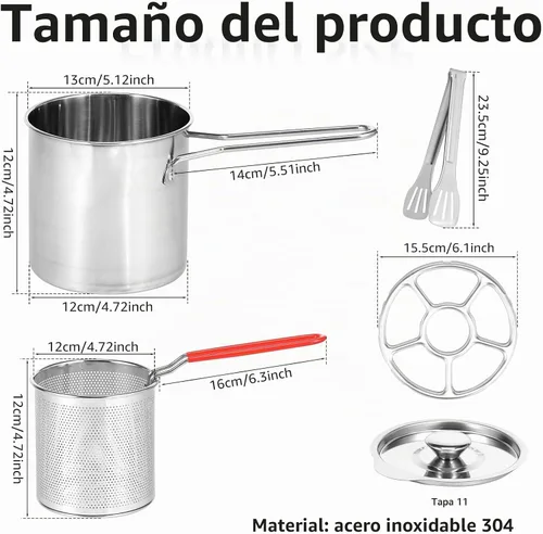 Vista 2 de Mini olla de acero inoxidable con asa y cesta coladora, mini freidoras de aceite para freidora, freidoras de grado alimenticio con tapa, olla