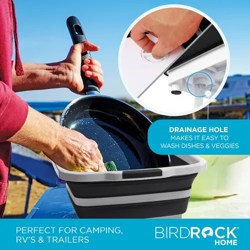 Vista 6 de BIRDROCK HOME Tina plegable grande de preparación para barbacoa con tabla de cortar, organizador de parrilla multifunción con colador y tapa, cuenco