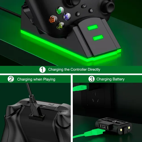Vista 3 de Xbox Controller Battery Pack - 2x 1200mAh Rechargeable, High Speed Charging Station, Black