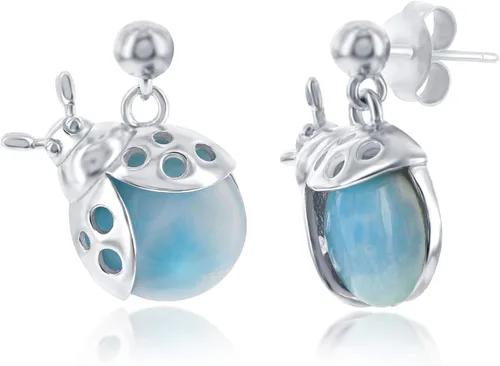 Vista 16 de Beaux Bijoux Aretes de plata de ley azul larimar para mujer, joyería natural de larimar, diseño de animales marinos, pez de pulpo de tortuga