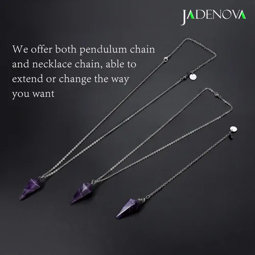 Vista 3 de JADENOVA Collar de Péndulo de Cristal Natural de Amatista Curativo para Mujeres Adivinación Radiestesia (Cristal con 2 cadenas), Gema, amatista