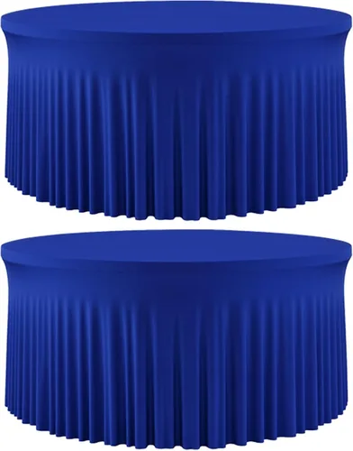 Vista 23 de Mantel redondo de 60 pulgadas en negro para mesas de 5 pies, funda de mesa ajustada de elastano con borde elástico y falda, lavable, sin arrugas