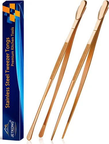 Vista 30 de JETKONG 2 pinzas para alimentos de 9 pulgadas, pinzas de cocina de acero inoxidable, pinzas de cocina (negro)