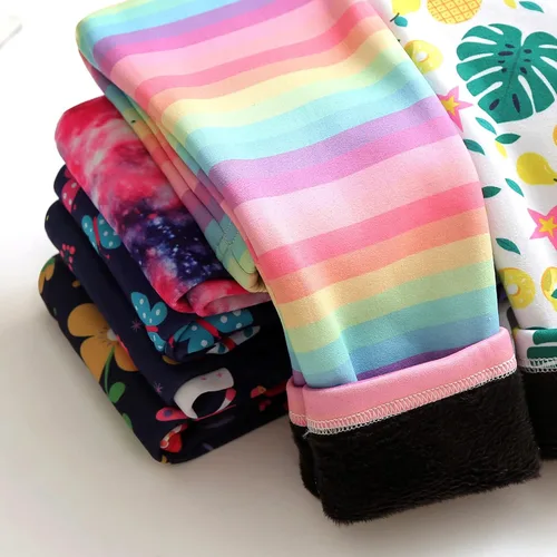 Vista 6 de SANGNI Leggings de invierno con forro polar grueso para niñas, pantalones de terciopelo, mallas térmicas bordadas, pantalones de 3 a 10 años, C91