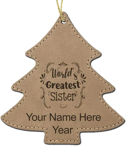 Vista 3 de LaserGram Personalized Christmas Ornament, World's Greatest Sister, Faux Leather, Custom Laser Engraved Gift Idea (Tree Shape, Black)