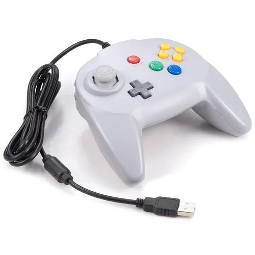 Vista 2 de KIWITATA N64 Mini USB Controller, Retro N64 Wired 64-bit PC Remote Upgraded Joystick Game Pad Controller for Windows PC MAC Linux Raspberry Pi Grey