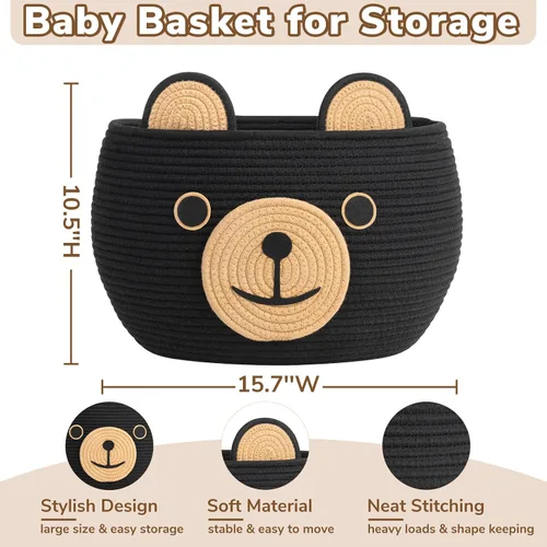 Vista 4 de CherryNow Cesta de cuerda tejida, cestas de oso para regalos vacías, cesta de almacenamiento grande para sala de estar, guardería, cestas