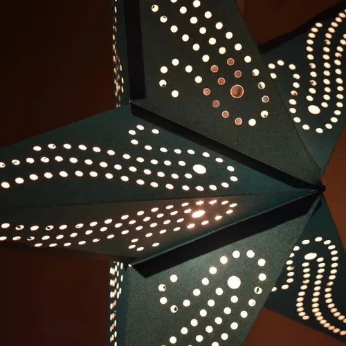 Vista 4 de Linterna de papel en forma de estrella azul verdoso del Caribe con cable de alimentación de 12 pies incluido