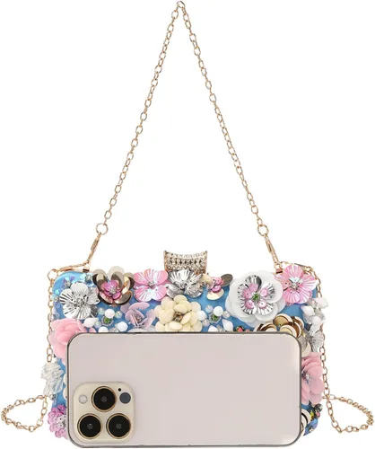 Vista 7 de LETODE Bolso de mano de flores para mujer, bolso de fiesta formal, bolso de hombro con correa de cadena