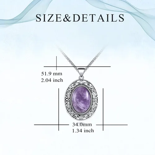 Vista 6 de Collar ovalado de piedras preciosas de acero inoxidable con colgante de cristal curativo de piedra semipreciosa para mujeres y niñas