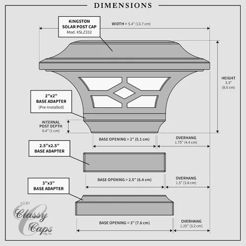 Vista 7 de Classy Caps Kingston - Juego de 8 tapas solares para postes de 2 x 2, 2.5 x 2.5, 3 x 3 pulgadas (negro)
