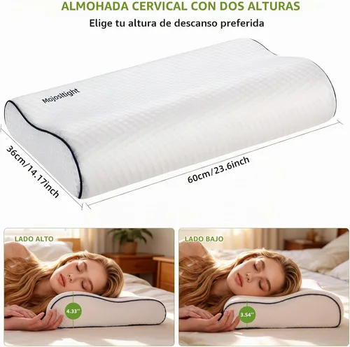 Vista 3 de Memory Foam Cooling Cervical Neck Pillow for Back Side Sleeper White