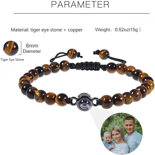 Vista 2 de Pulsera personalizada con imagen en el interior, pulsera de proyección de fotos, pulsera de cuentas de piedra de lava de piedra, regalos