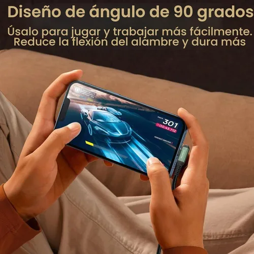 Vista 4 de Cable USB C a USB C de 10 pies, cable de carga tipo C en ángulo recto, 2 unidades, cargador rápido de 60 W USB C de 90 grados para iPhone 16/17 Pro