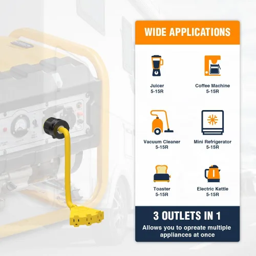 Vista 4 de Journeyman Pro - Adaptador de cable de alimentación para generador L5-30 o TT-30P a triple 5-15R, divisor de 30 A a 15A/110 V Cables