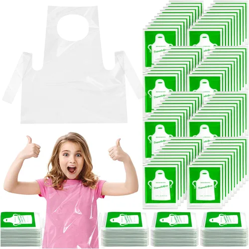 Vista 8 de Delantales desechables para niños, delantales de plástico transparente para niños, desechables, impermeables, para pintar, cocinar, 4-12