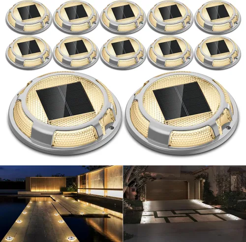 Vista 13 de Luces Solares para Entrada de Vehículos Luces de Muelle Impermeables Paquete de 4, 2 Colores en 1, Luces LED Solares de Cubierta para Exteriores