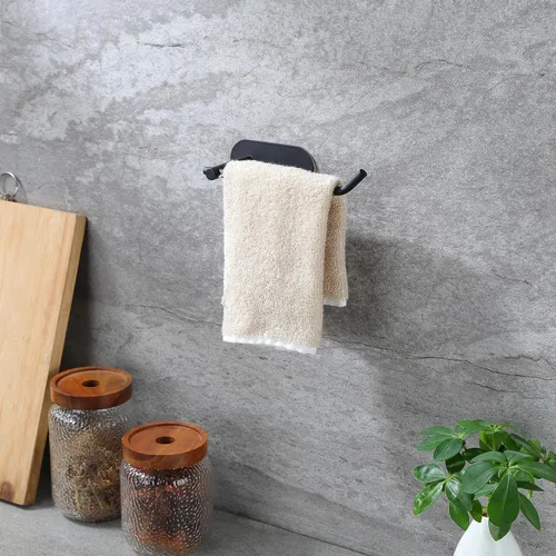 Vista 4 de SUNTECH Toallero de mano, 2 paquetes de barra de toalla de mano negra, toallero de mano autoadhesivo de 6 3/10 pulgadas, toallero para baño, cocina