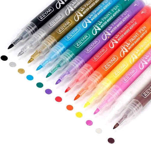 Vista 9 de ZEYAR Bolígrafos de pintura acrílica, extrafinos, 24 colores, tinta permanente e impermeable, certificado AP, funciona en roca, madera, vidrio, 24
