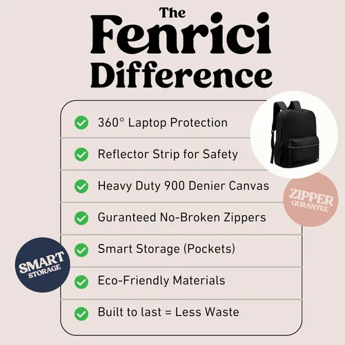 Vista 6 de Fenrici - Mochila para niñas, niños y adolescentes, mochila reciclada para laptop, de 16 x 13.5 pulgadas, Computadora portátil, M, Negro