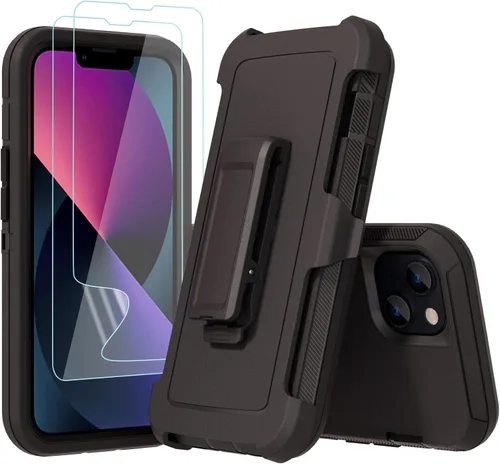 Vista 2 de Compatible con iPhone 13 de 6.1 pulgadas, con protectores de pantalla, resistente, rugosa, a prueba de golpes, protección completa, funda