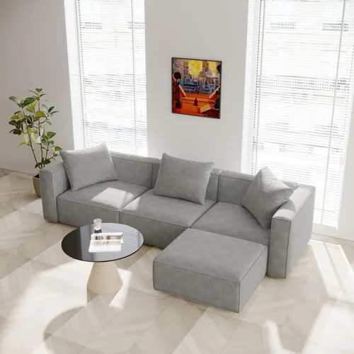 Vista 10 de Acanva Juego de Sofá Seccional Modular de Lujo para Sala de Estar, Sofá de Estilo Moderno Minimalista con Otomana y Chaise, Forma de L, Gris