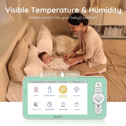 Vista 8 de BOIFUN Monitor de bebé WiFi 2K actualizado 2026 con cámara y audio, luz nocturna inteligente, aplicación y control de pantalla dividida de 5